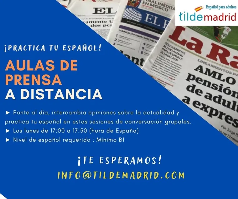 Cartel de las aulas de prensa a distancia de Tilde Madrid